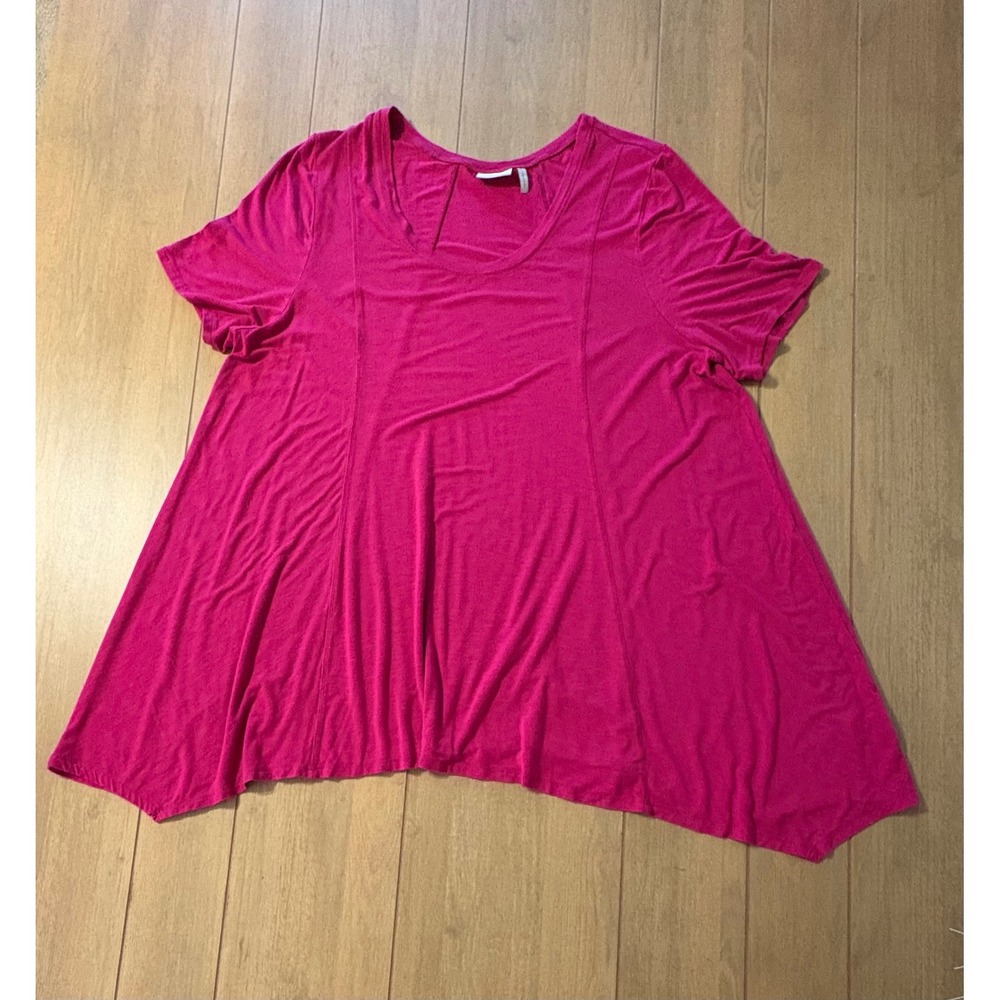 LOGO Lori Goldstein Top Womens XL Pink Sharkbite Hem Swing Tee Lagenlook Drape